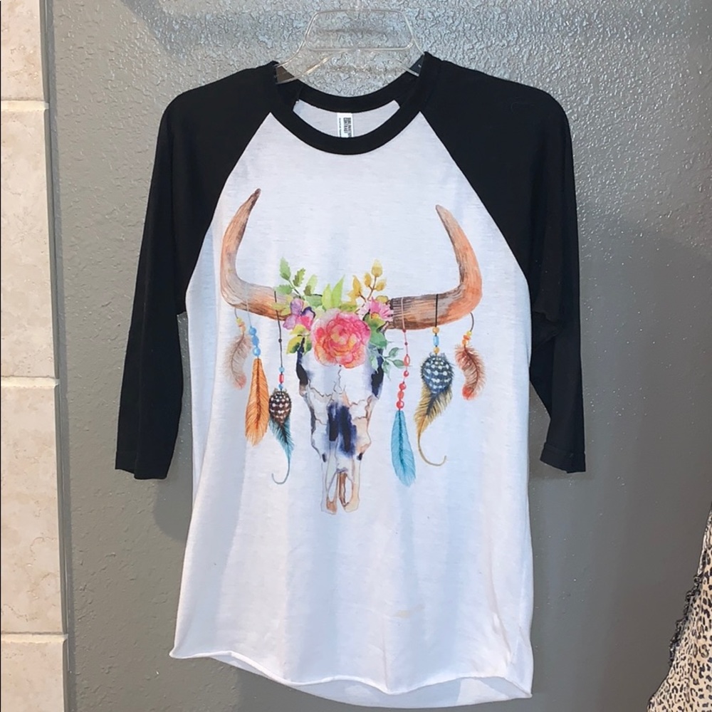 Western Cow skull baseball tee